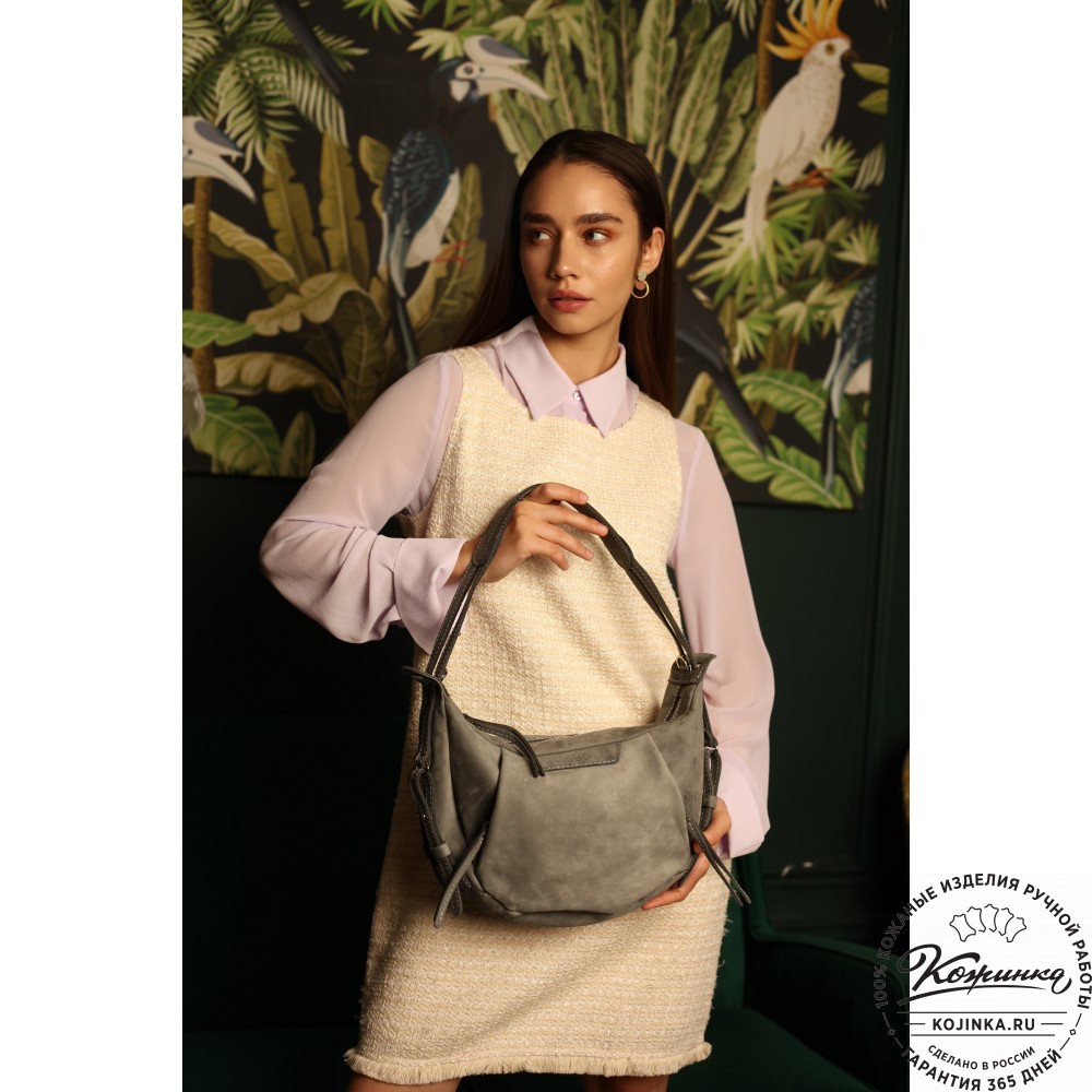 Женская кожаная сумка "Техас" (серый нубук)